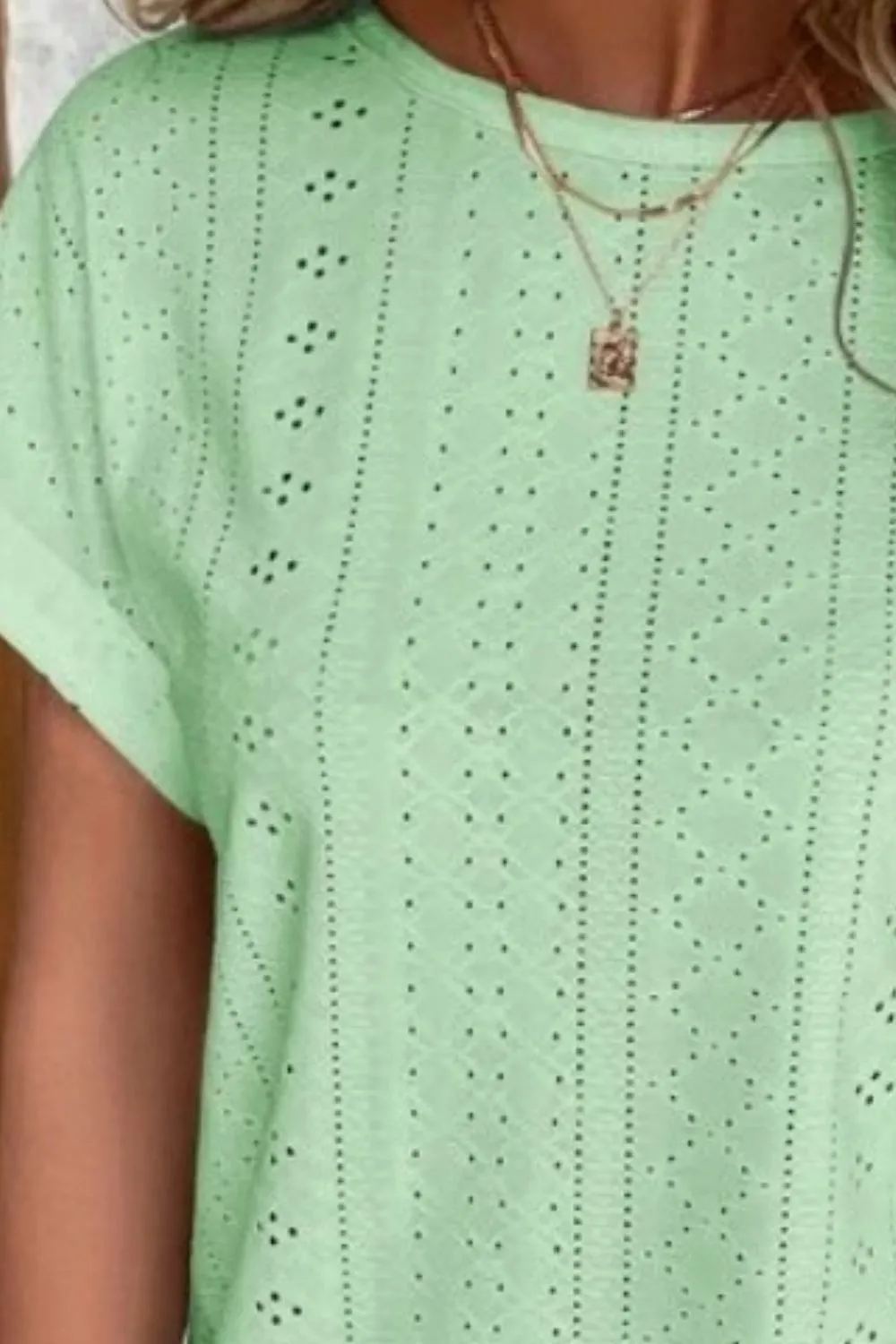 Eyelet Round Neck Short Sleeve T-Shirt, image 14