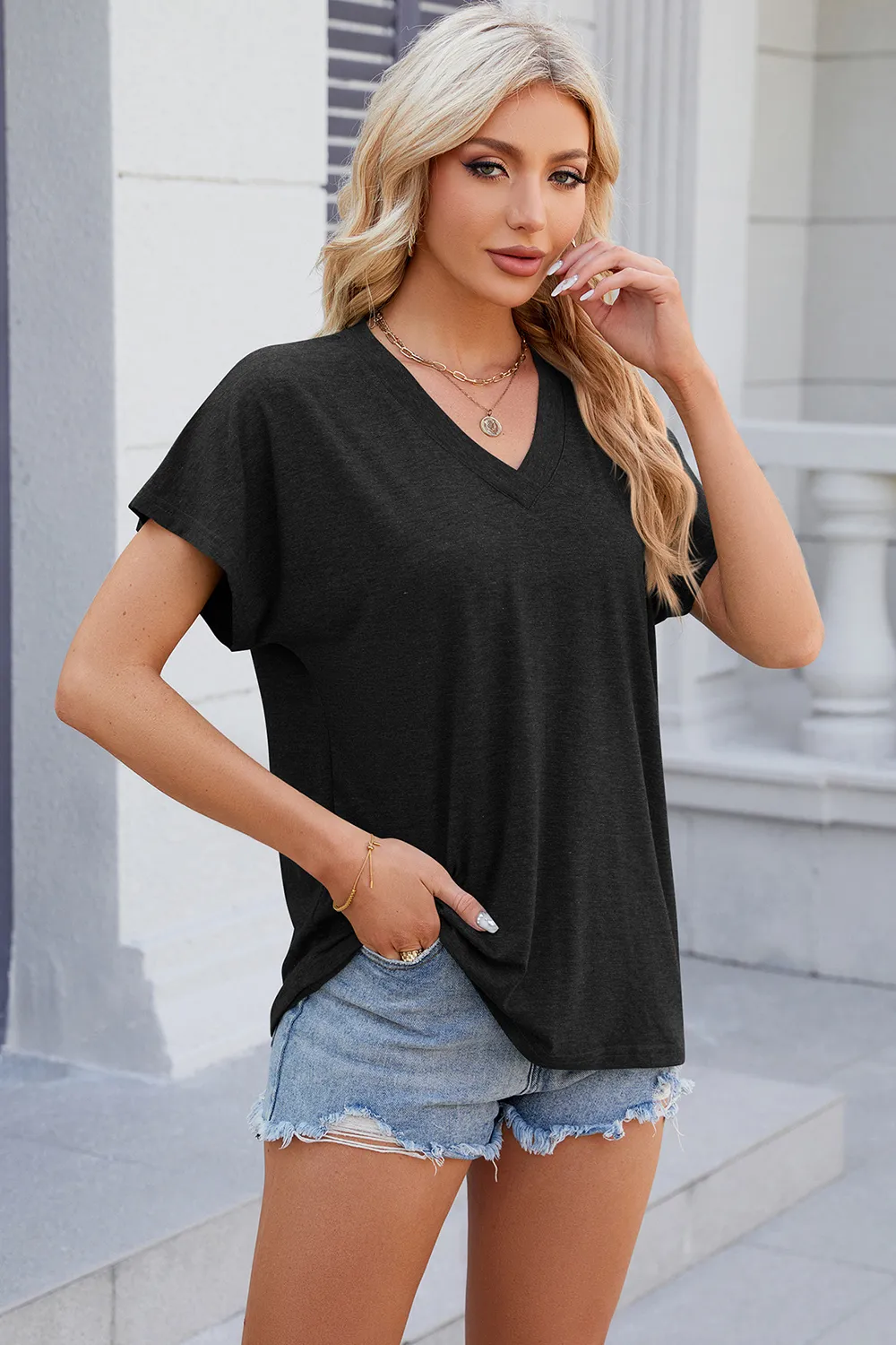 V-Neck Short Sleeve T-Shirt, image 16
