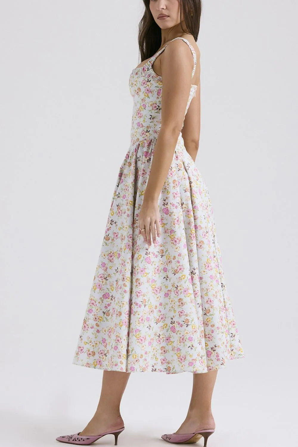 Floral Square Neck Wide Strap Midi Dress, image 4