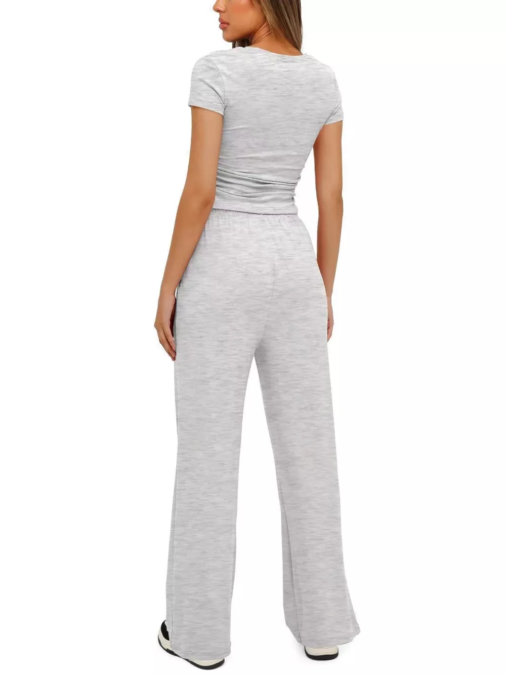 Round Neck Short Sleeve Top and Pants Set, image 2