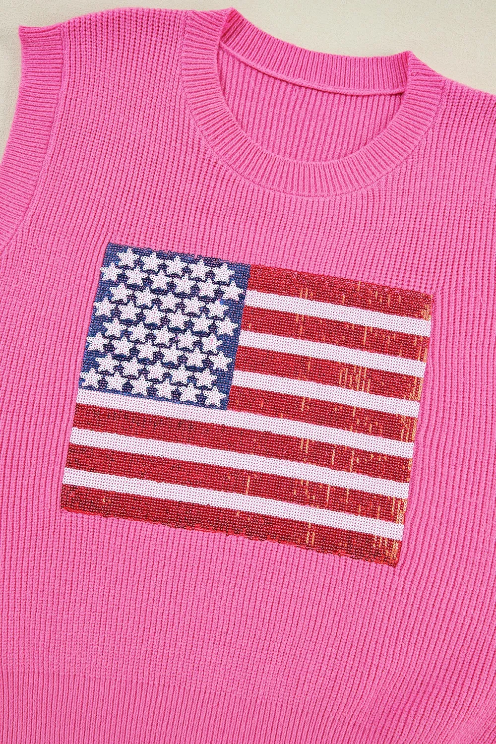 Sequin US Flag Round Neck Sweater Vest, image 5