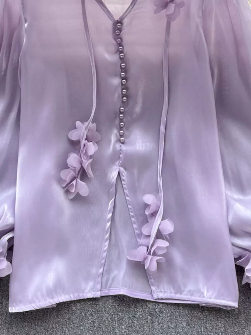 Sheer Floral Embellished Shirt, image 6