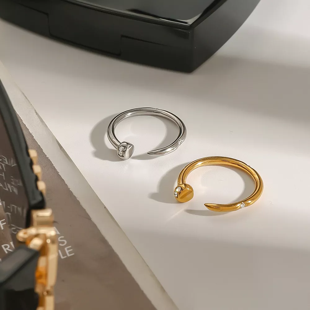 Stainless Steel Zircon Open Ring, image 2