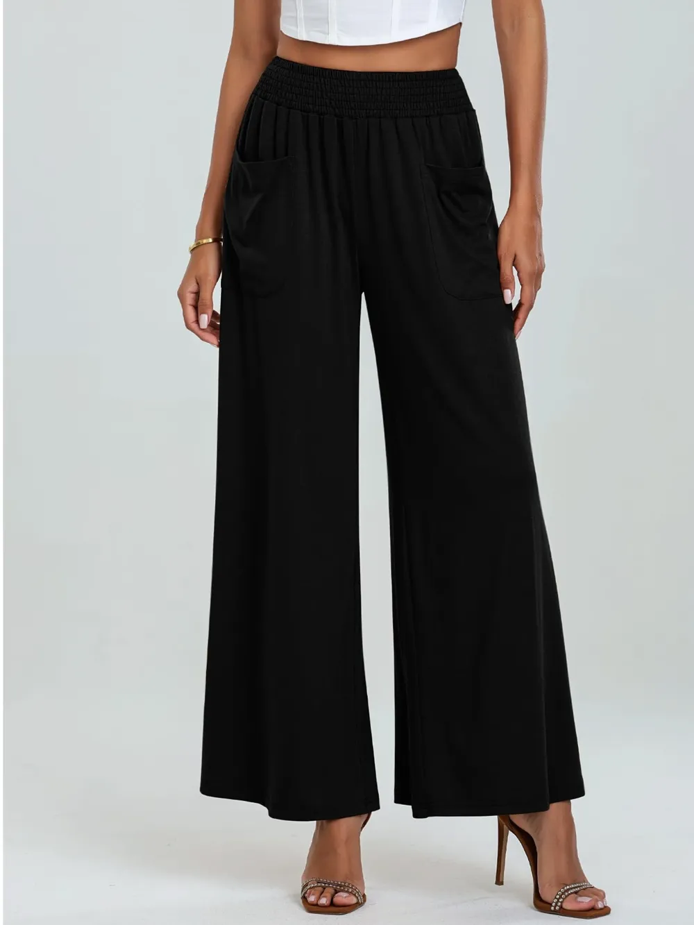 Pocketed Elastic Waist Wide Leg Pants, image 8