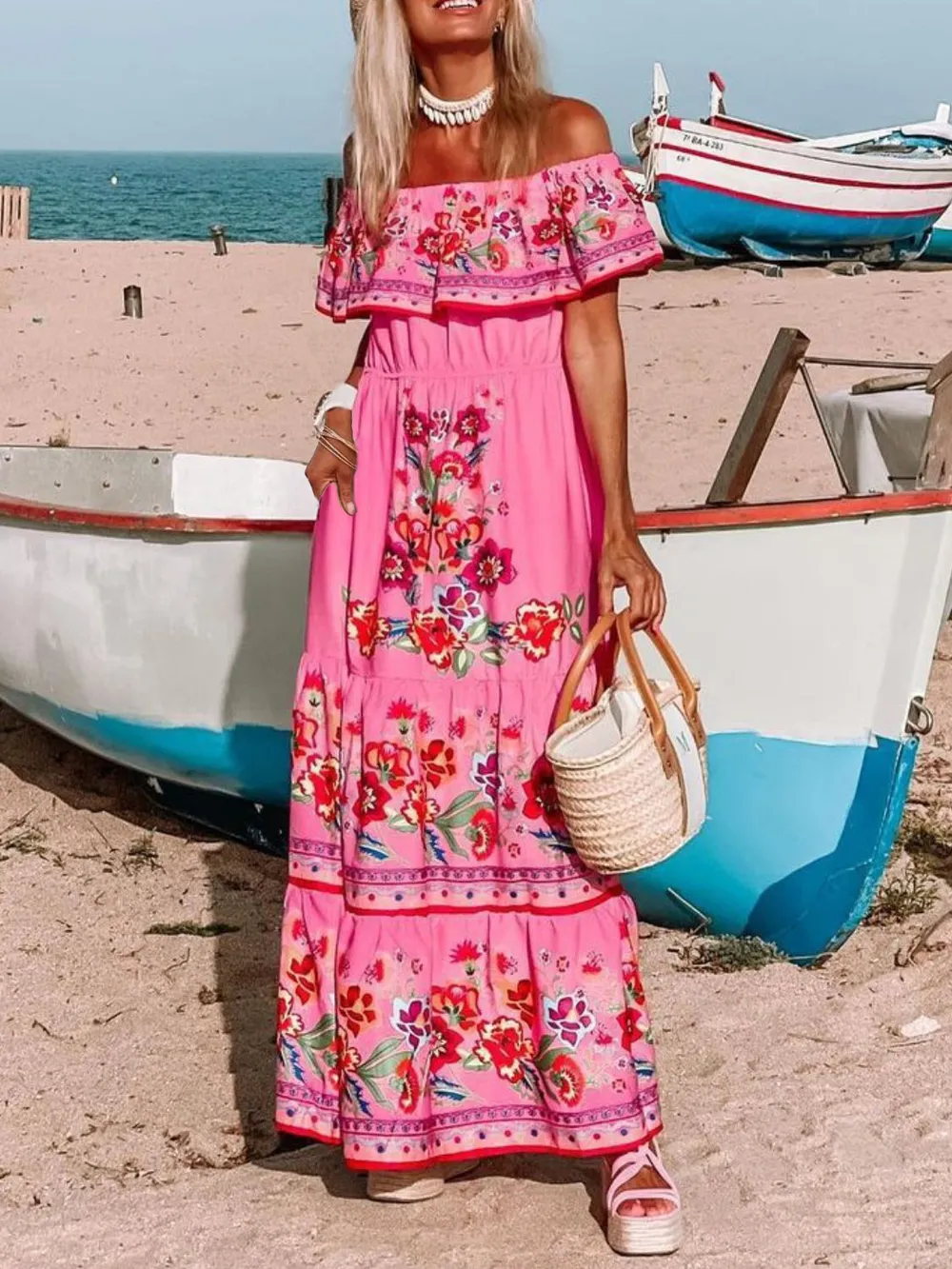 Floral Off Shoulder Ruffle Maxi Dress, image 10