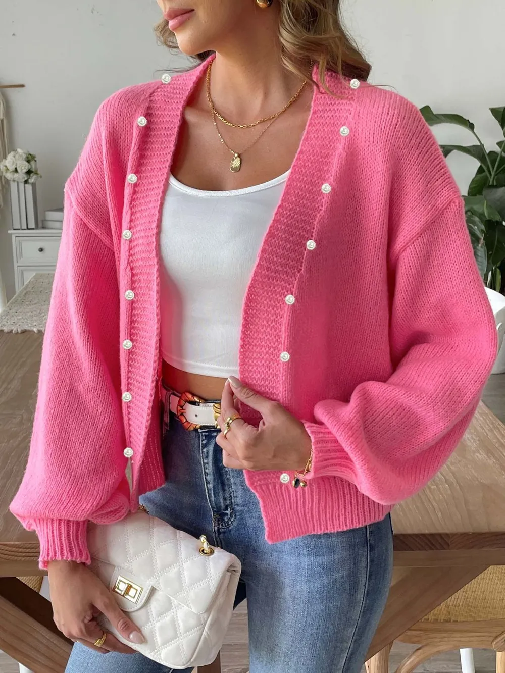 Pearl Open Front Long Sleeve Cardigan, image 2