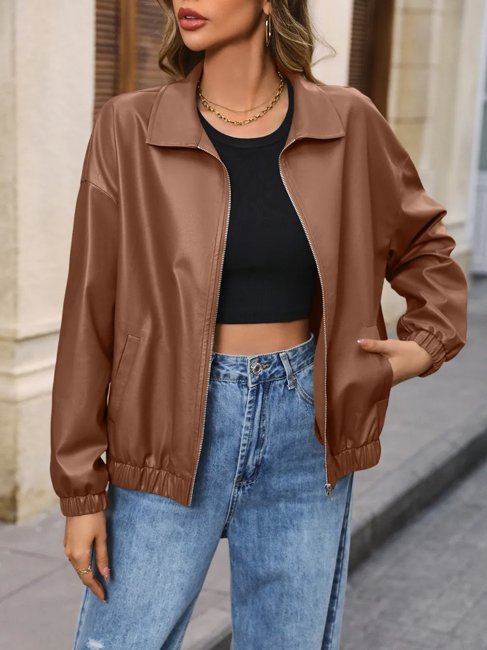 Zip Up Dropped Shoulder Jacket, image 4