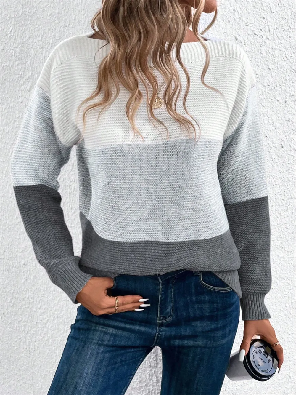 Color Block Drop Shoulder Long Sleeve Sweater, image 15