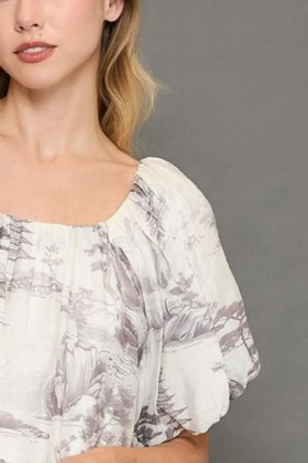 Full Size Two Tone Toile Print Top Plus Size, image 3