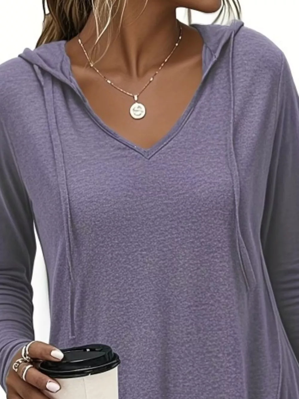 Full Size Drawstring Long Sleeve Hooded Top Plus Size, image 8