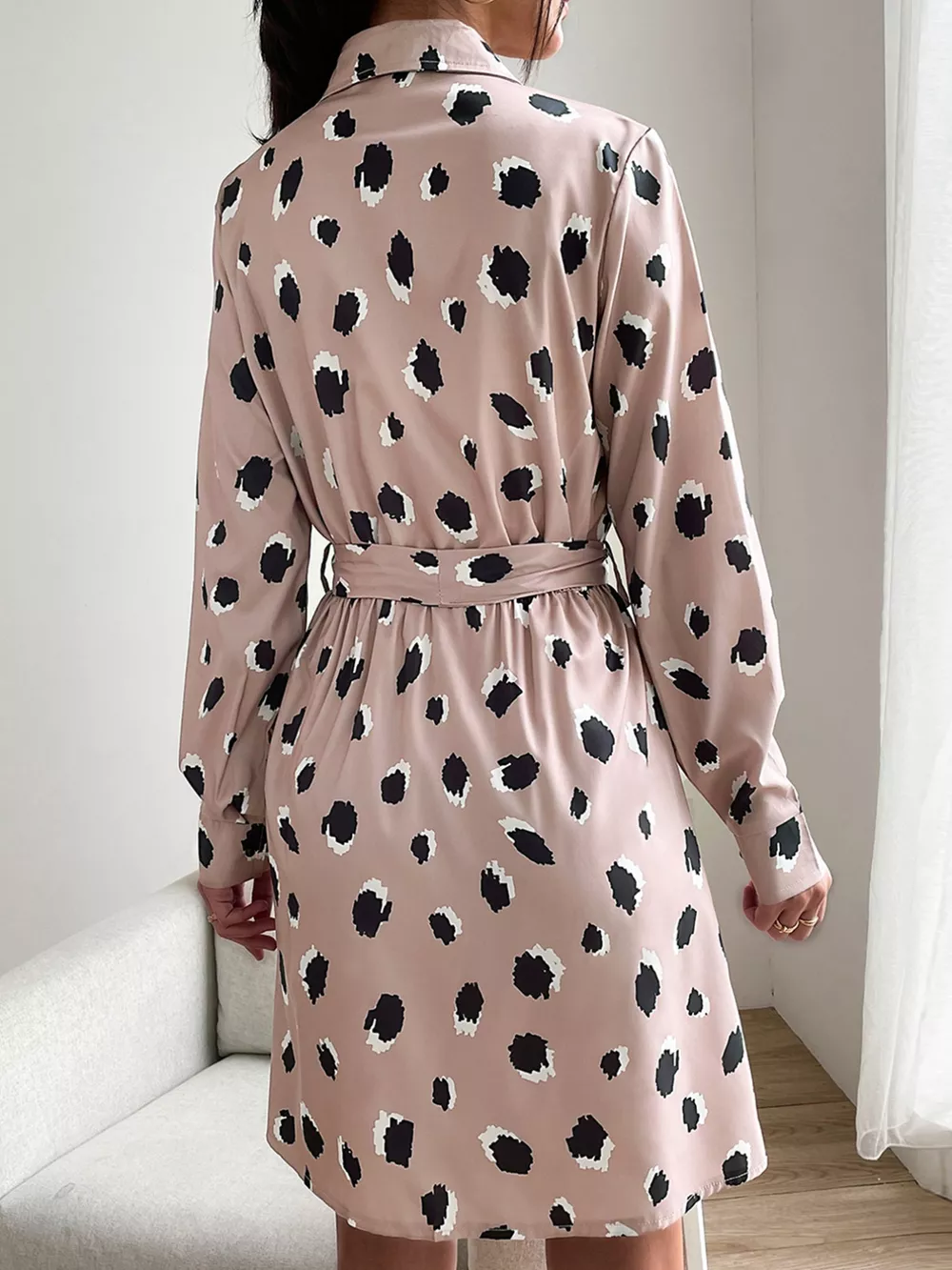 Printed Long Sleeve Mini Shirt Dress, image 3