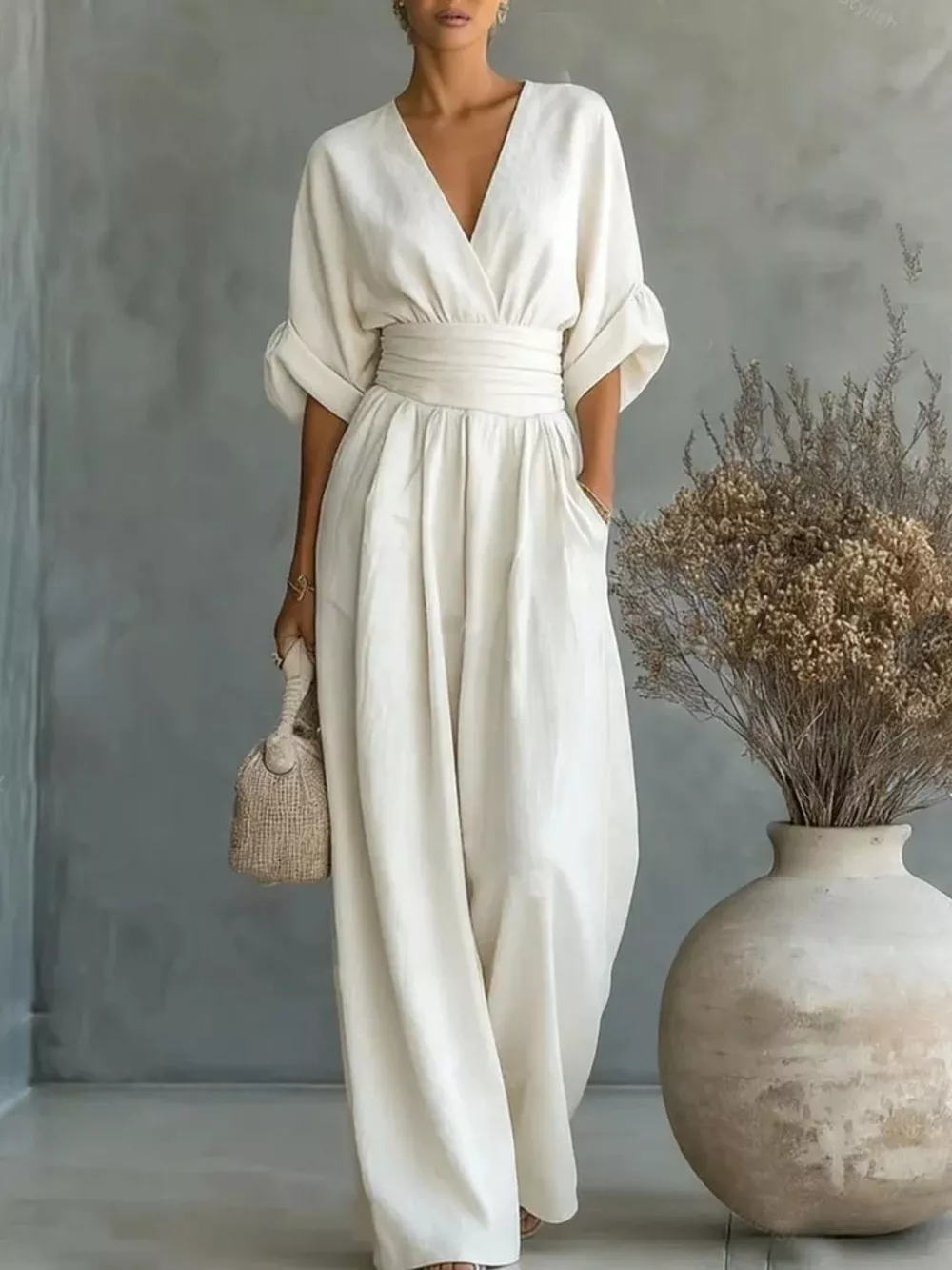 Full Size Half Sleeve Wide-Leg Jumpsuit Plus Size, image 14