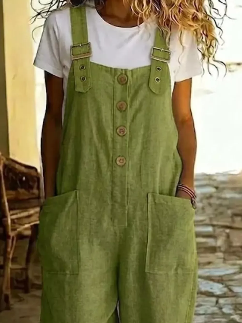 Casual Button Front Wide Leg Overalls, image 6