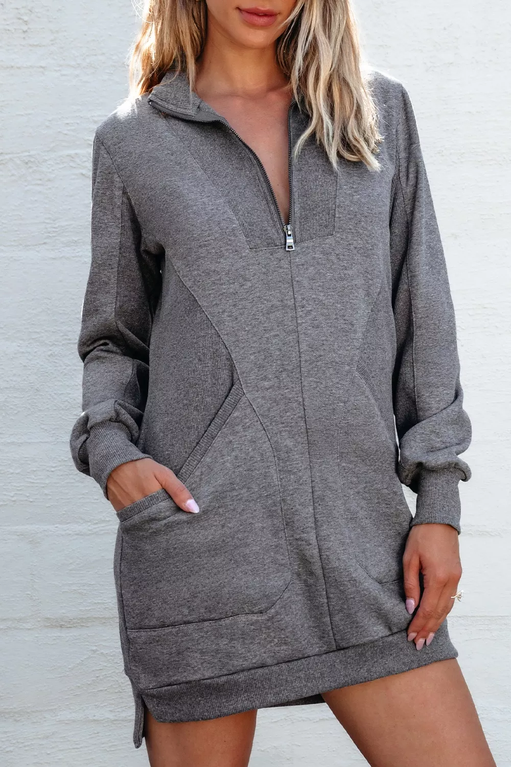 Zip Front Long Sleeve Sweatshirt Dress, image 10