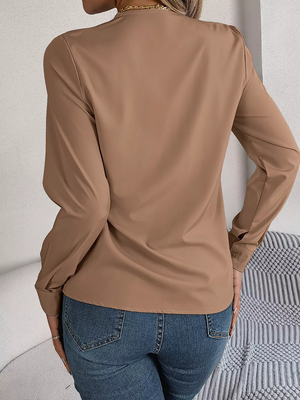 Layered V-Neck Long Sleeve Blouse, image 16