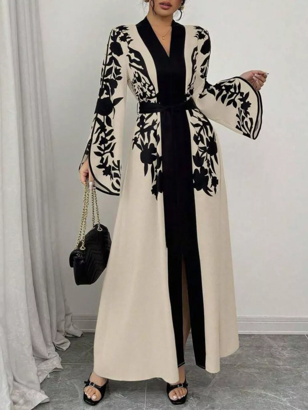 Printed Tie Waist Maxi Dress, image 3