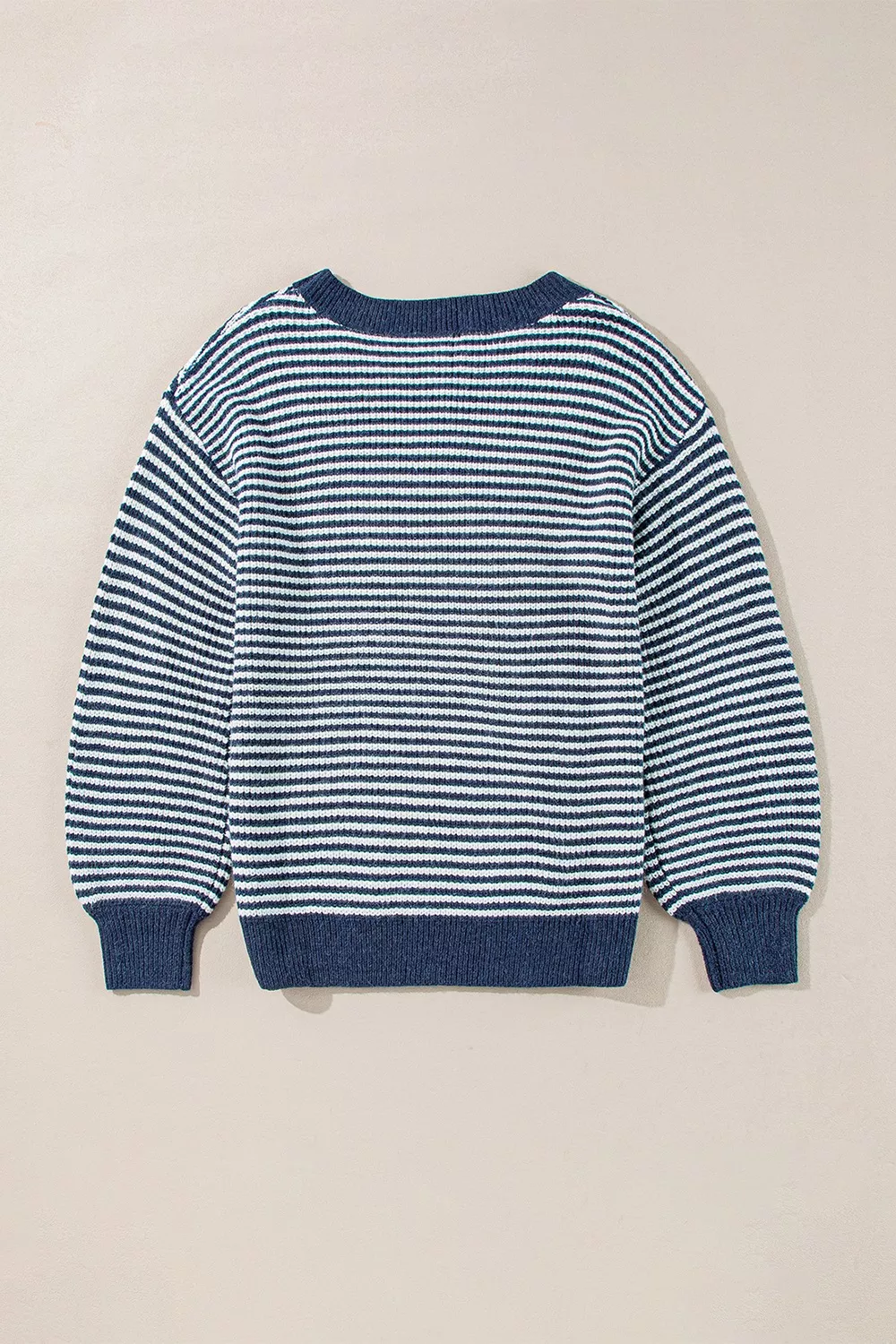 Striped Lantern Sleeve Drop Shoulder Cozy Sweater, image 7