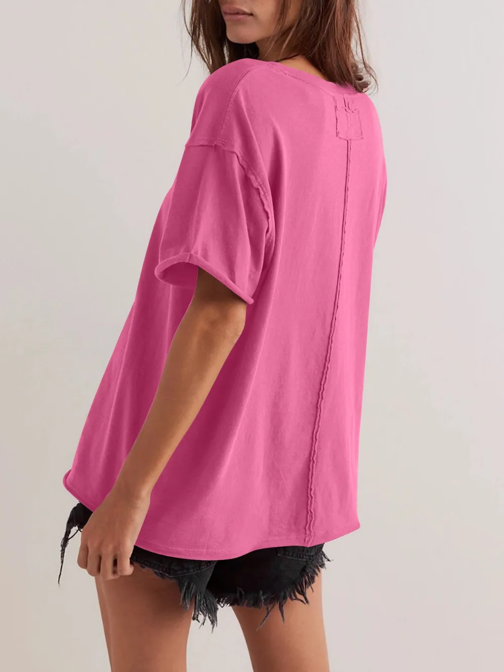 Exposed Seam Round Neck Half Sleeve T-Shirt, image 22