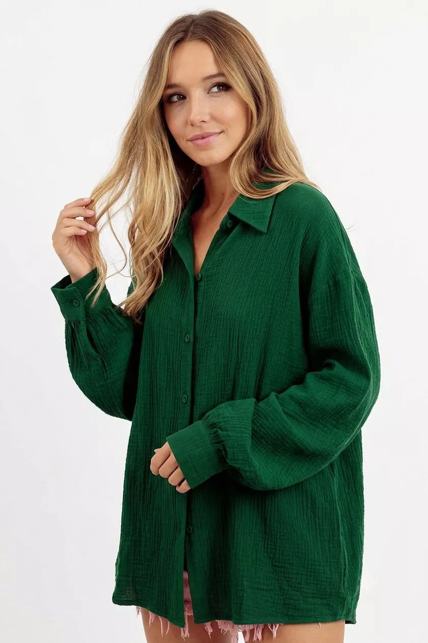 BiBi Oversized Wrinkled Gauze Button Up Shirt Top, image 2