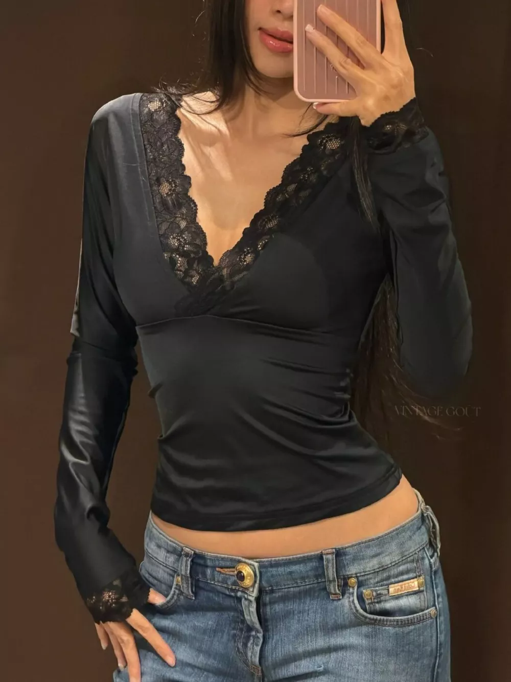 Lace-Trimmed Long Sleeves Wrap Blouse, image 8