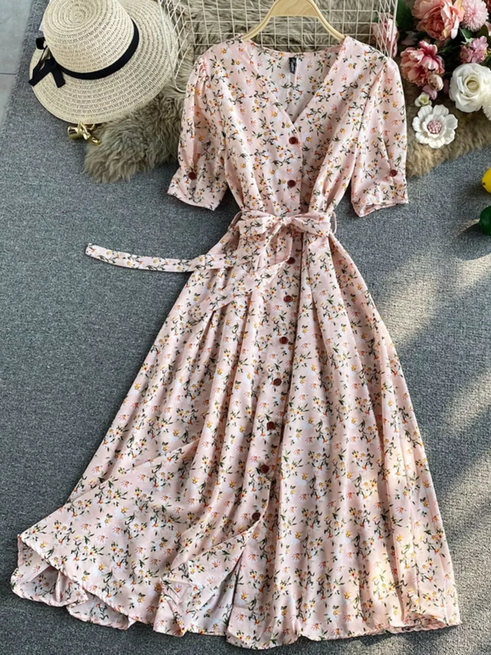 Floral Print V-Neck Midi Dress, image 11