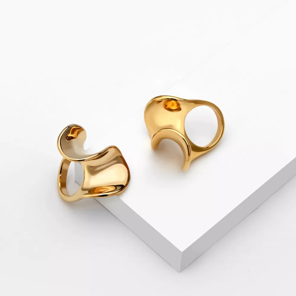18K Gold-Plated Copper Geometric Sculptural Ring, image 2