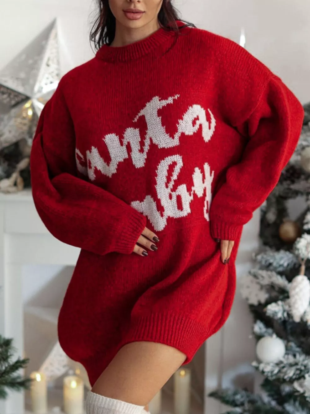 Christmas Letter Oversized Sweater Dress