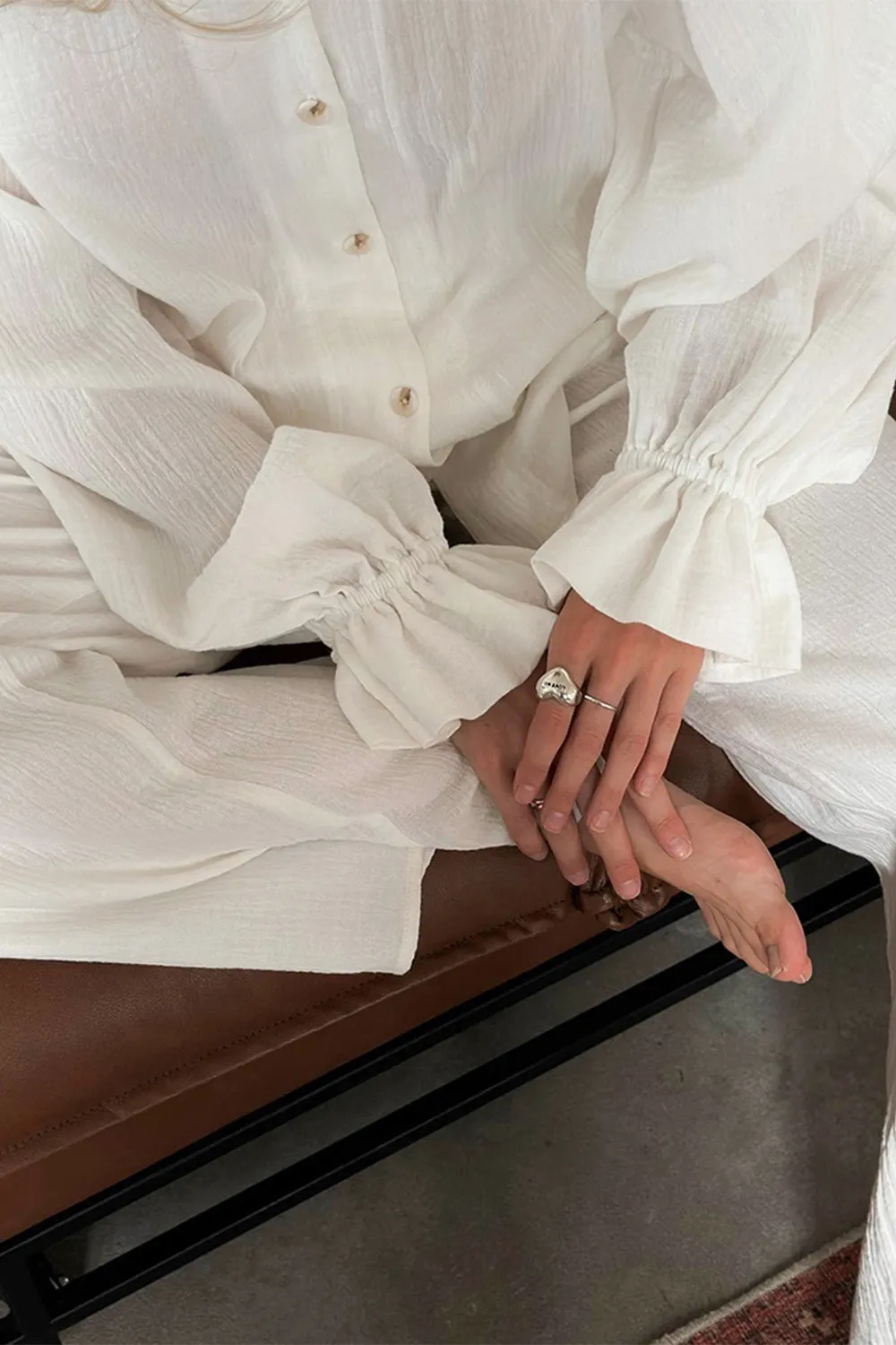 Breathable Ruffled V-Neck Long Sleeve Top and Pants Set, image 4
