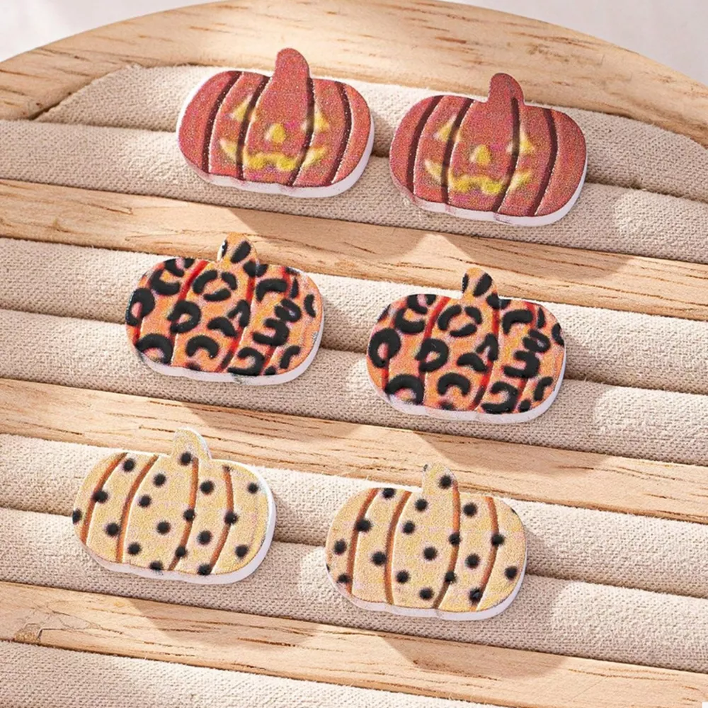3 Piece Halloween Pumpkin Stud Earrings, image 3