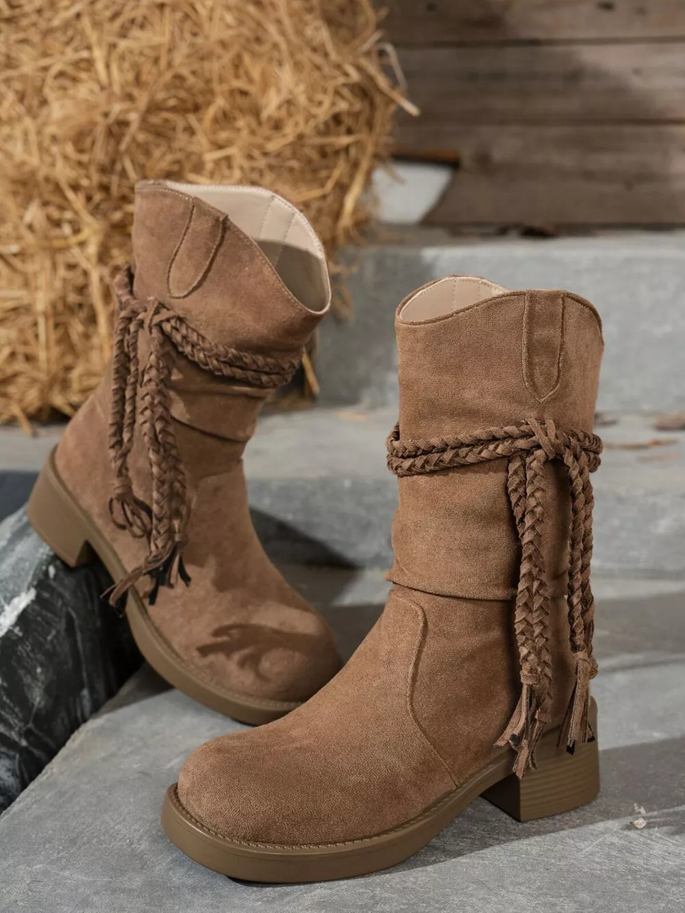 Round Toe Block Heels Boots, image 3