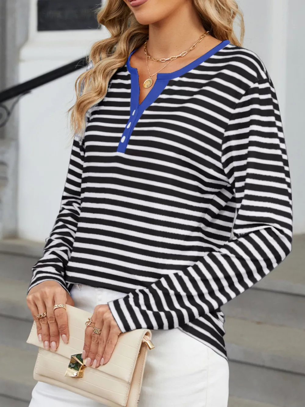 Striped Long Sleeve Henley T-Shirt, image 4