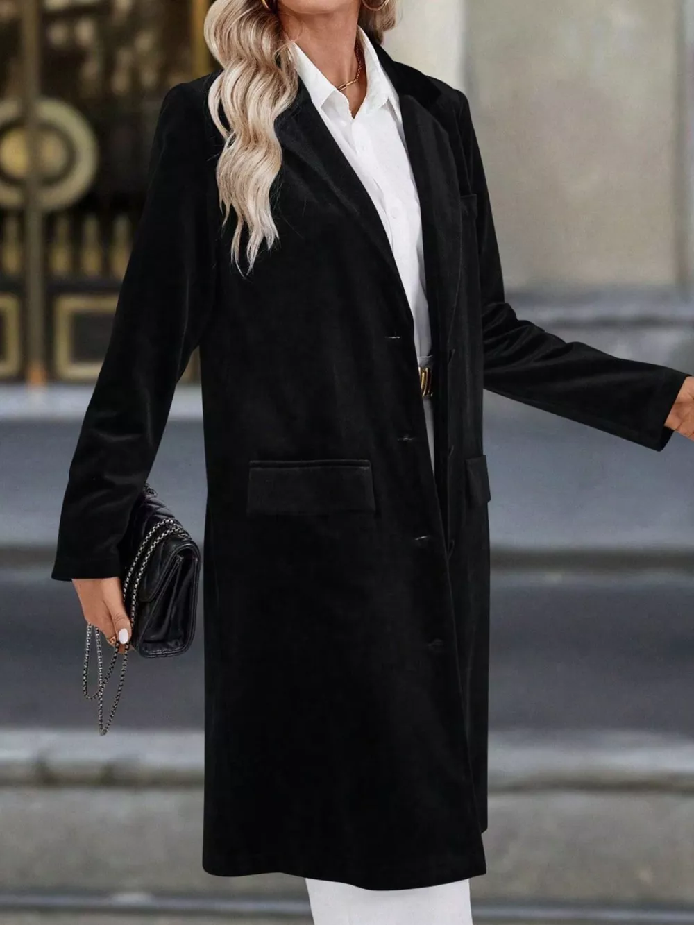 Lapel Collar Long Sleeve Longline Coat, image 11