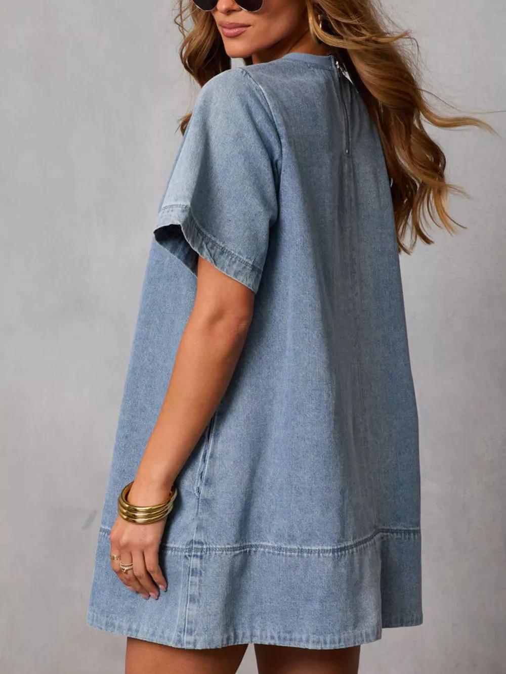 Casual Short Sleeve Denim Dress, image 4