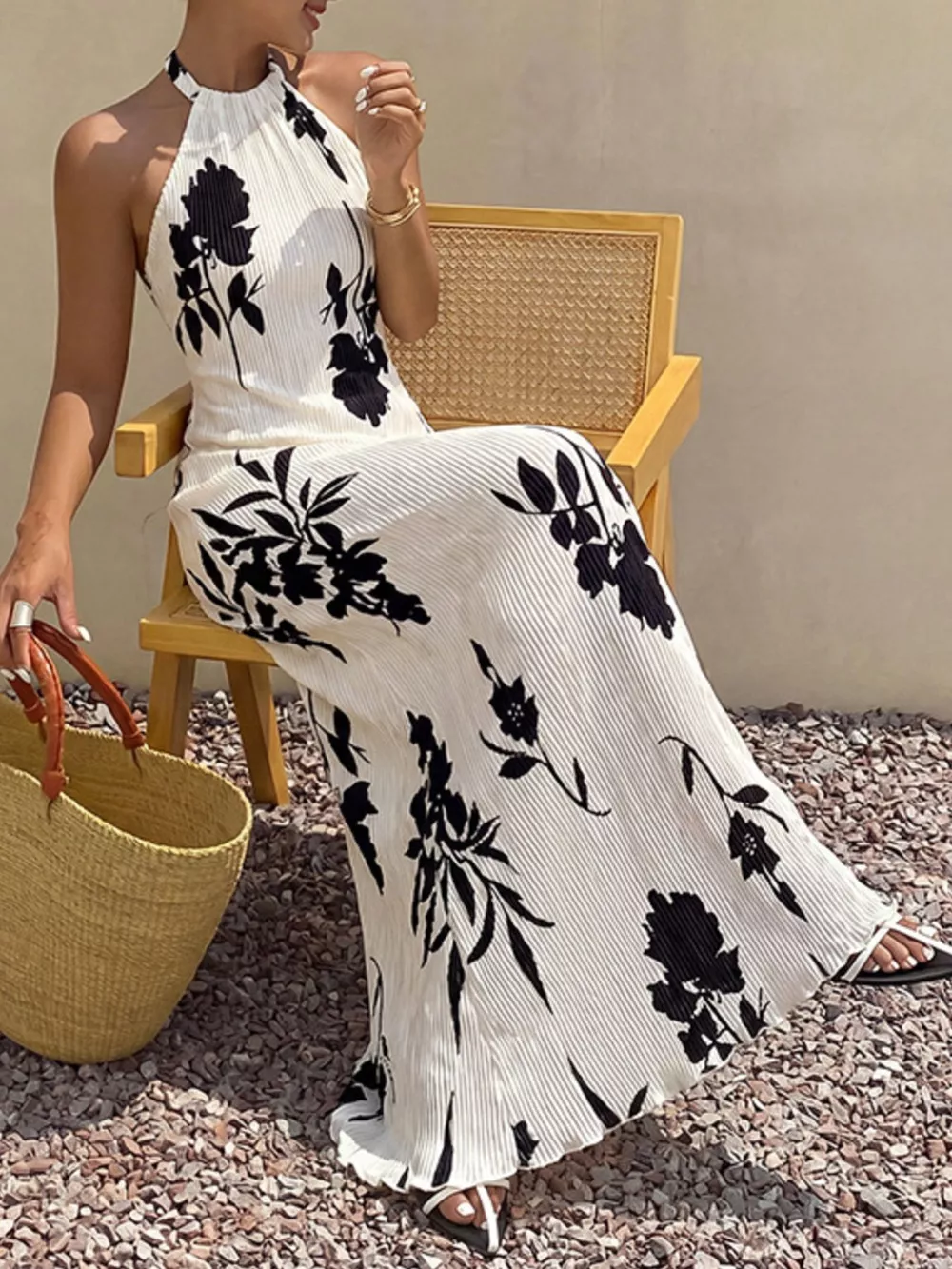 Floral Print Halter Neck Maxi Dress, image 3