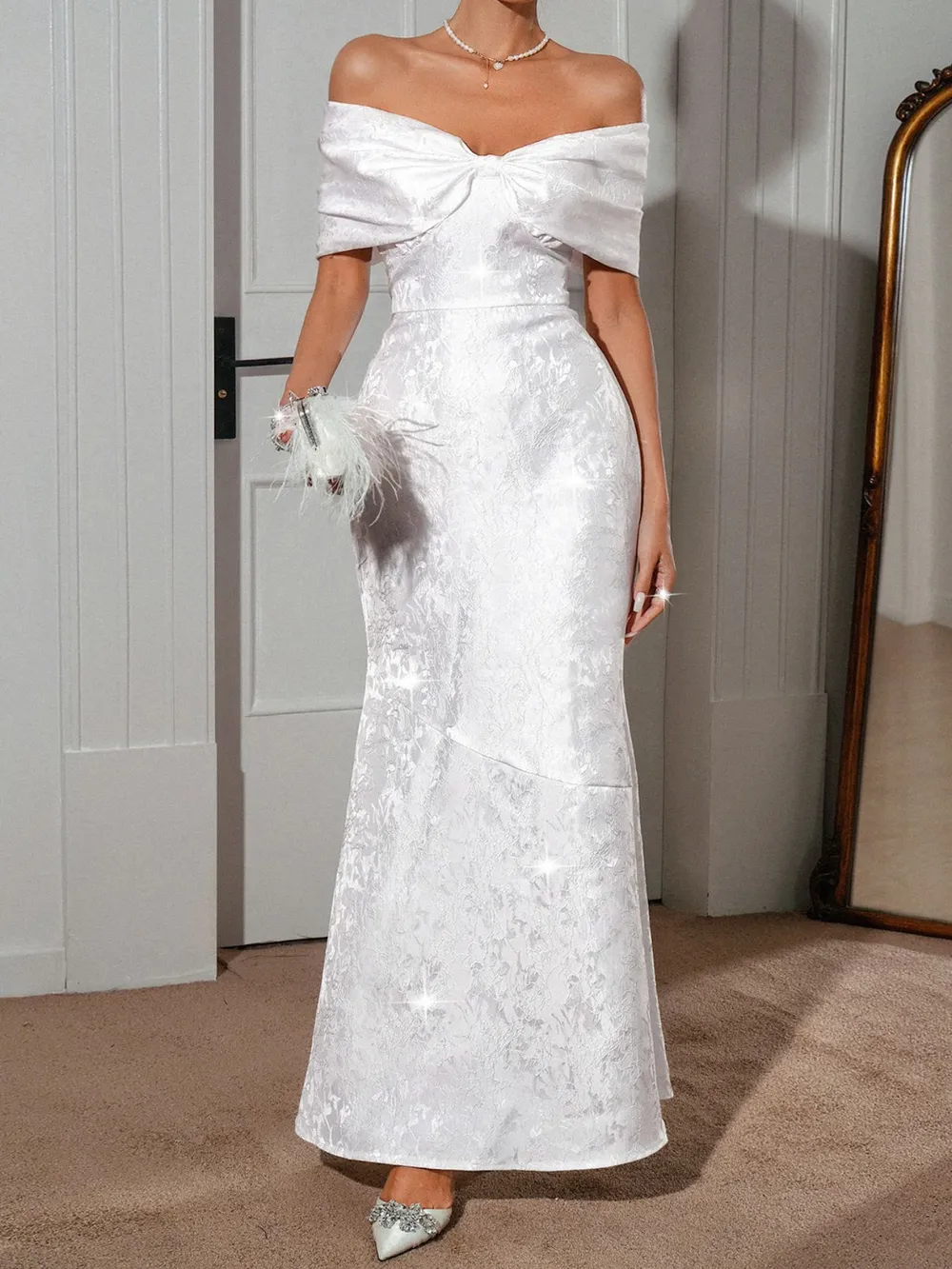 Bow Off-Shoulder Maxi Dress, image 4