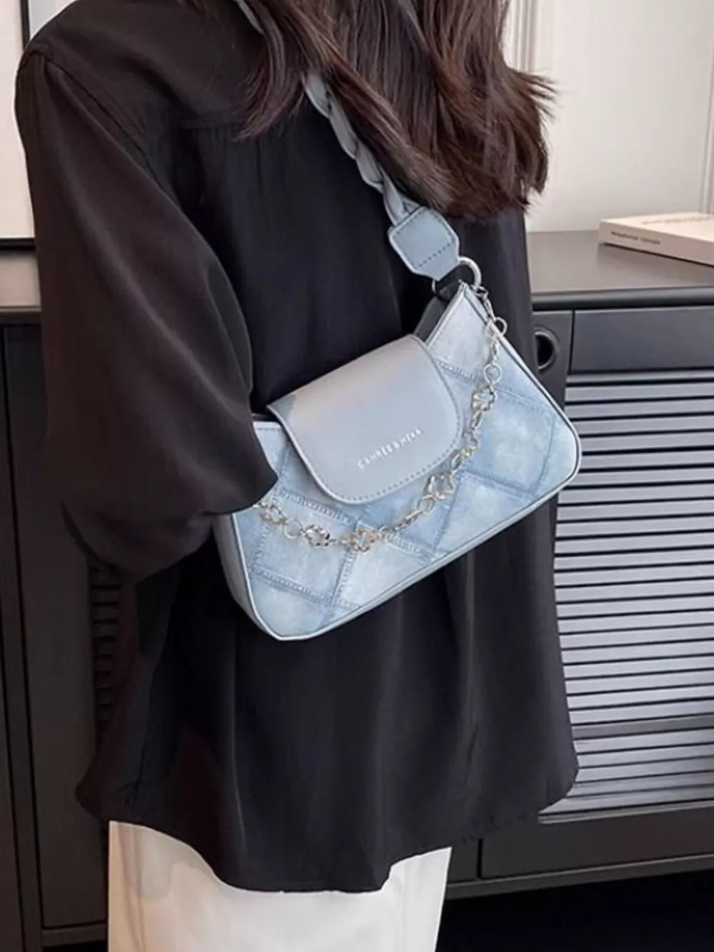 Chain Decor Leather Shoulder Bag, image 10