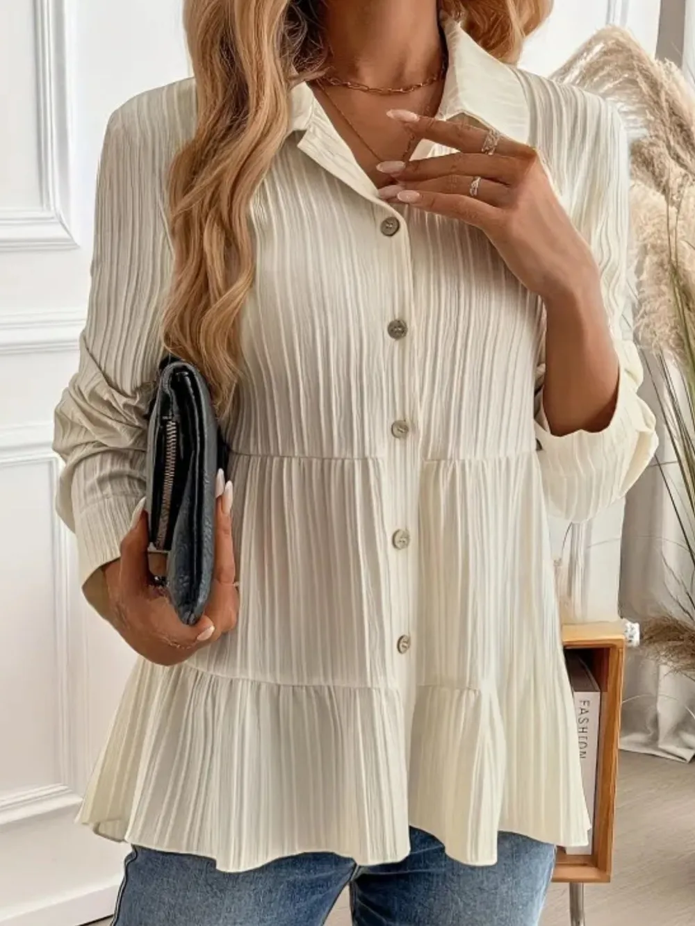 Striped Button-Down Tiered Shirt, image 14