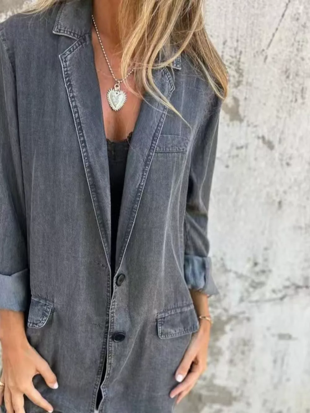 Full Size Button Down Denim Blazer Plus Size, image 10