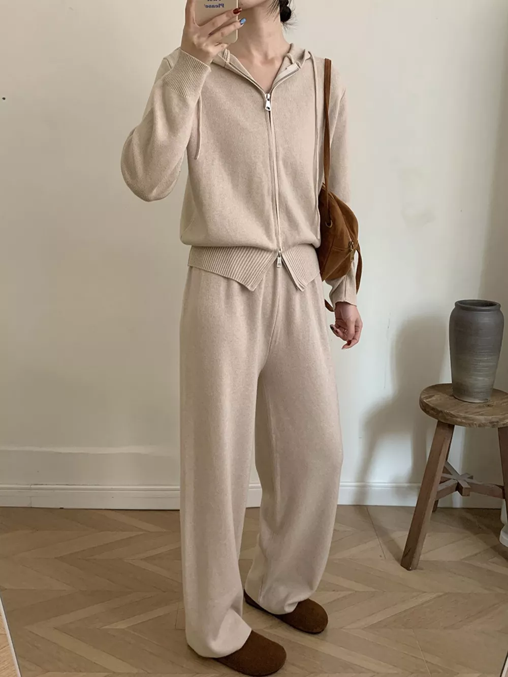 Zip Up Cardigan and Drawstring Wide Leg Pants Knit Set, image 14