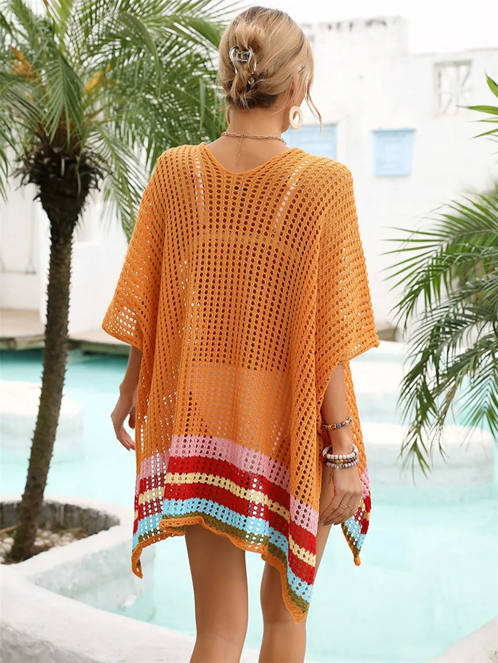 Slit Openwork V-Neck Half Sleeve Cover-Up, image 2