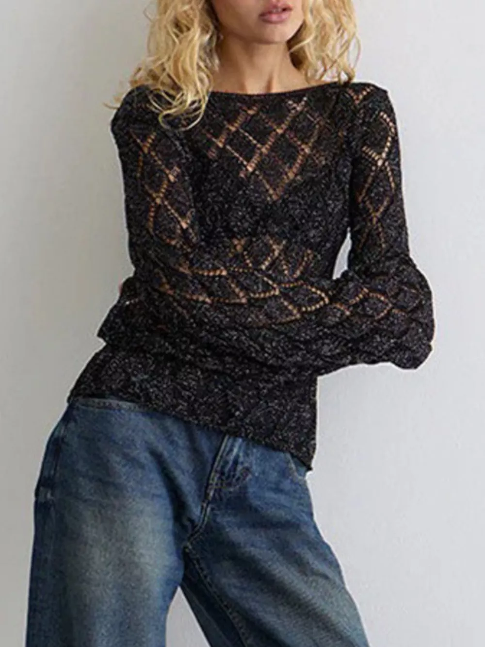 Openwork Long Sleeve Sweater, image 5