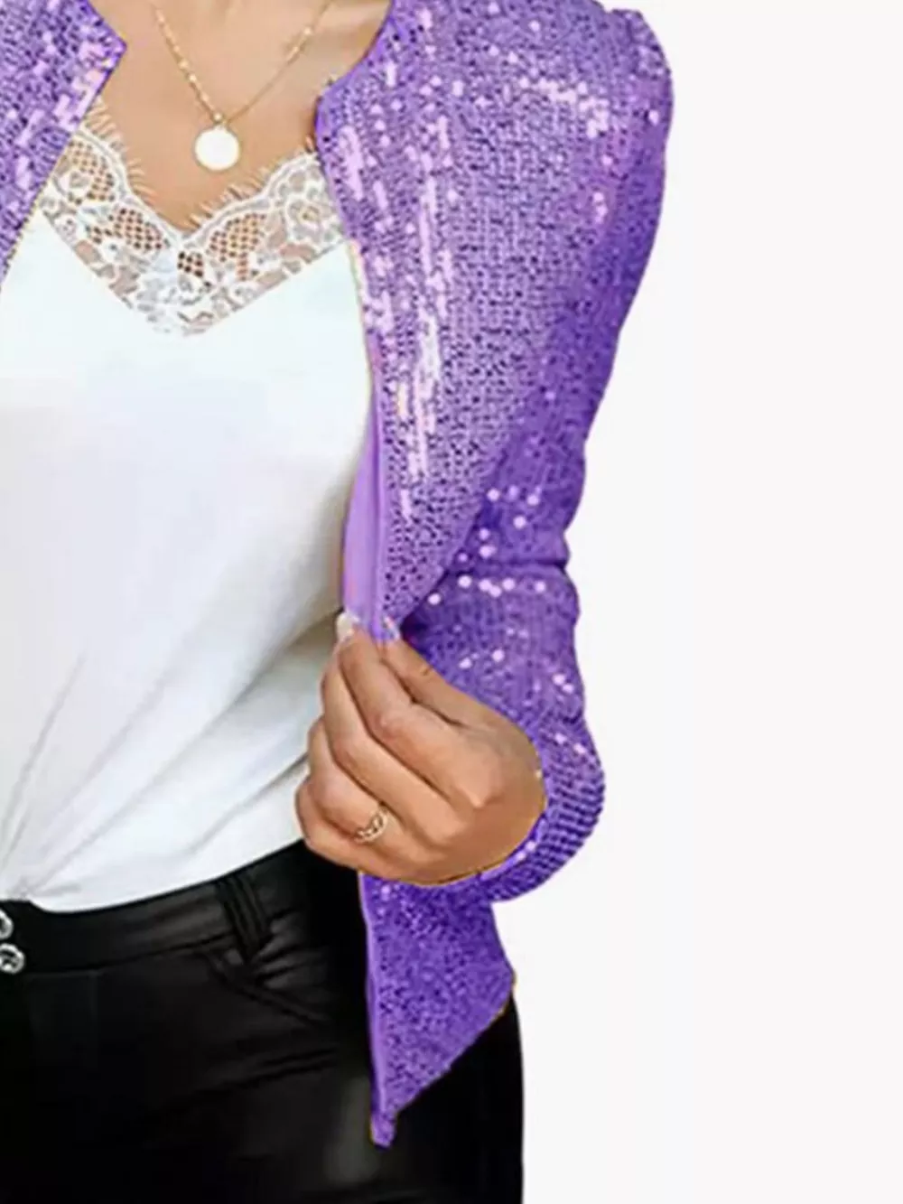Full Size Sequin Long Sleeve Jacket Plus Size, image 19