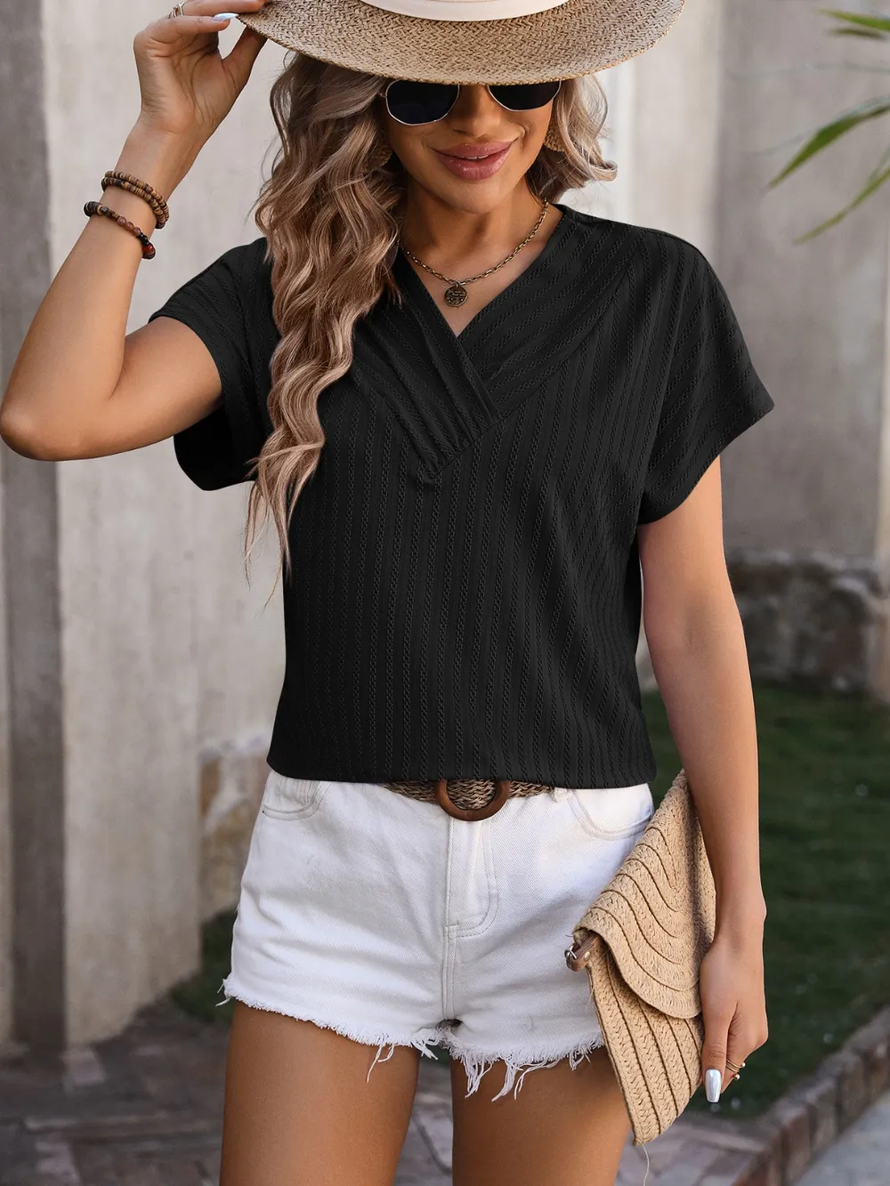 Textured Surplice Short Sleeve Blouse, image 12