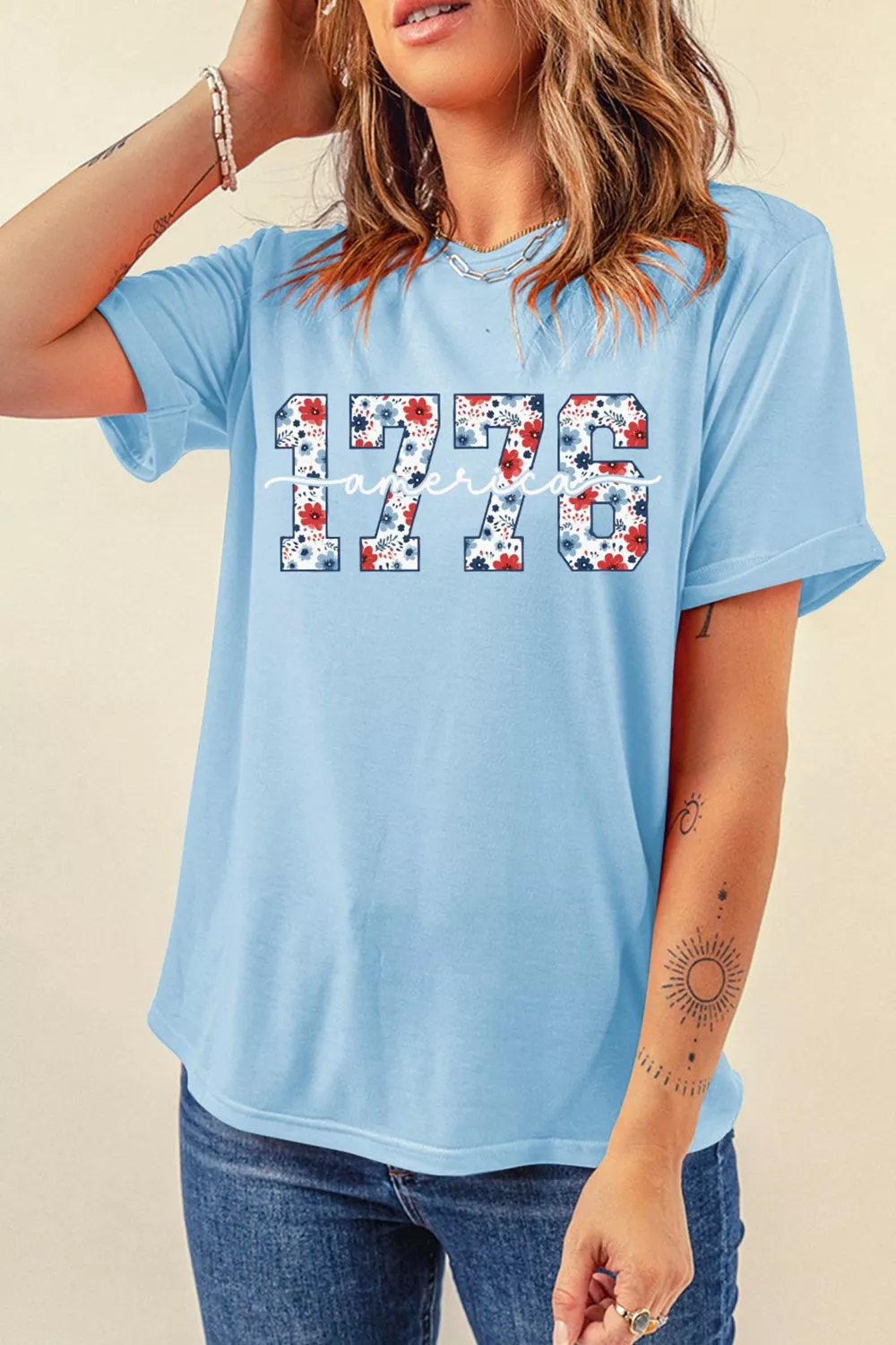 America 1776 Floral Print Relaxed T Shirt, image 5