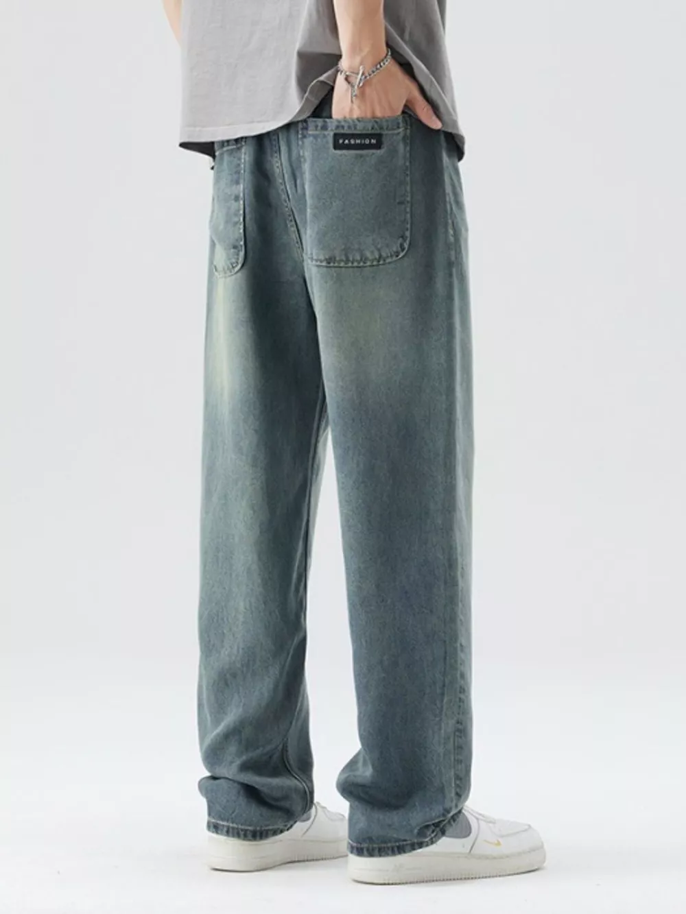 Men's Washed Wide Leg Relaxed Fit Jeans, image 7