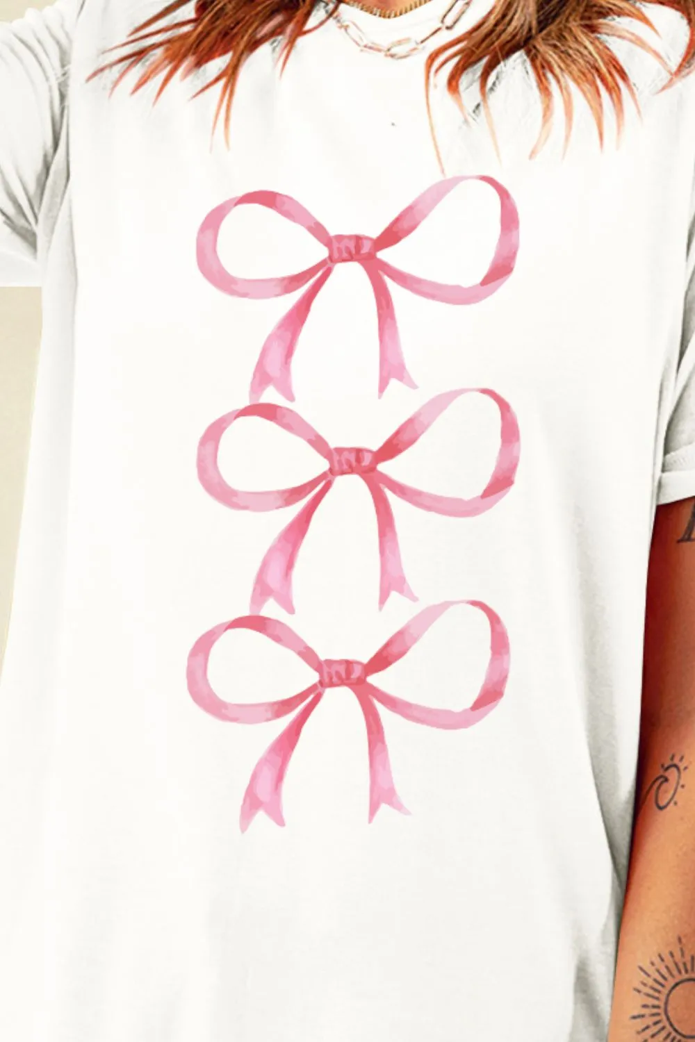 Bow Graphic Round Neck Short Sleeve T-Shirt, image 2