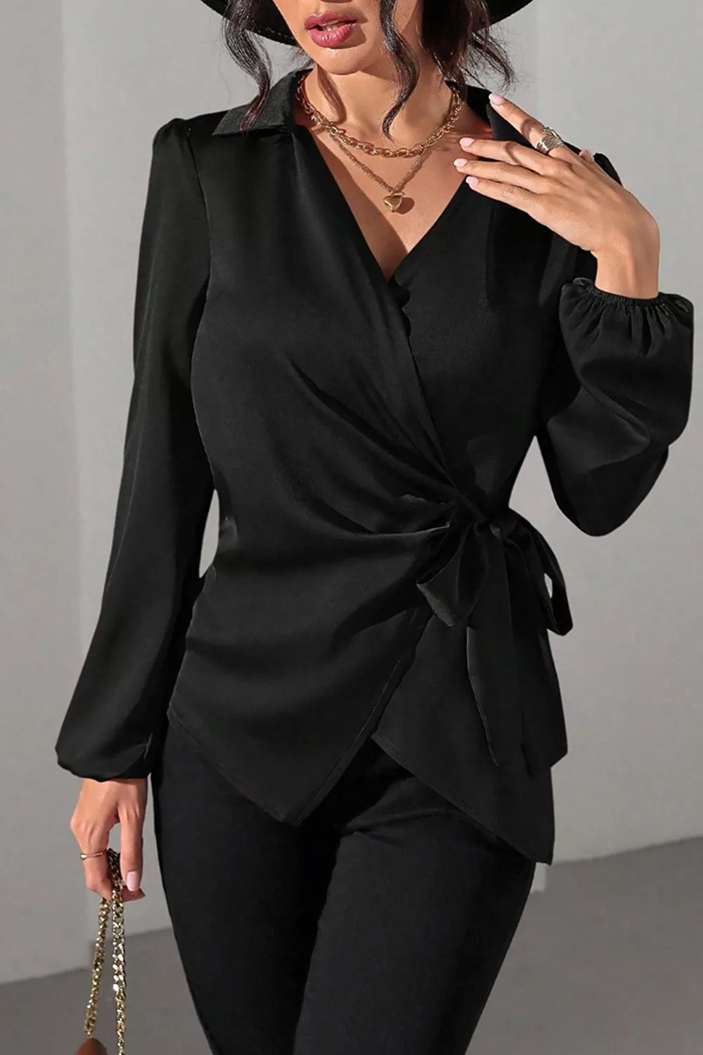 Satin Tied Detail Long Sleeve Blouse, image 16