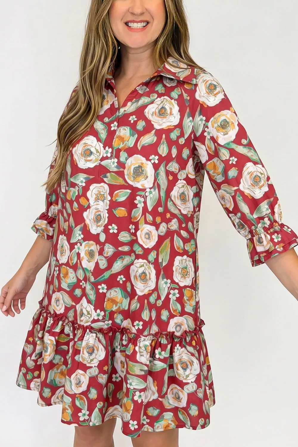 Floral Print Half Sleeve Short Shift Dress, image 3