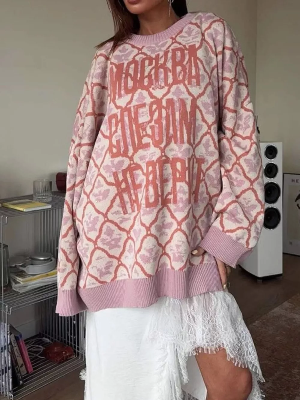 Letter Round Neck Long Sleeve Sweater, image 2
