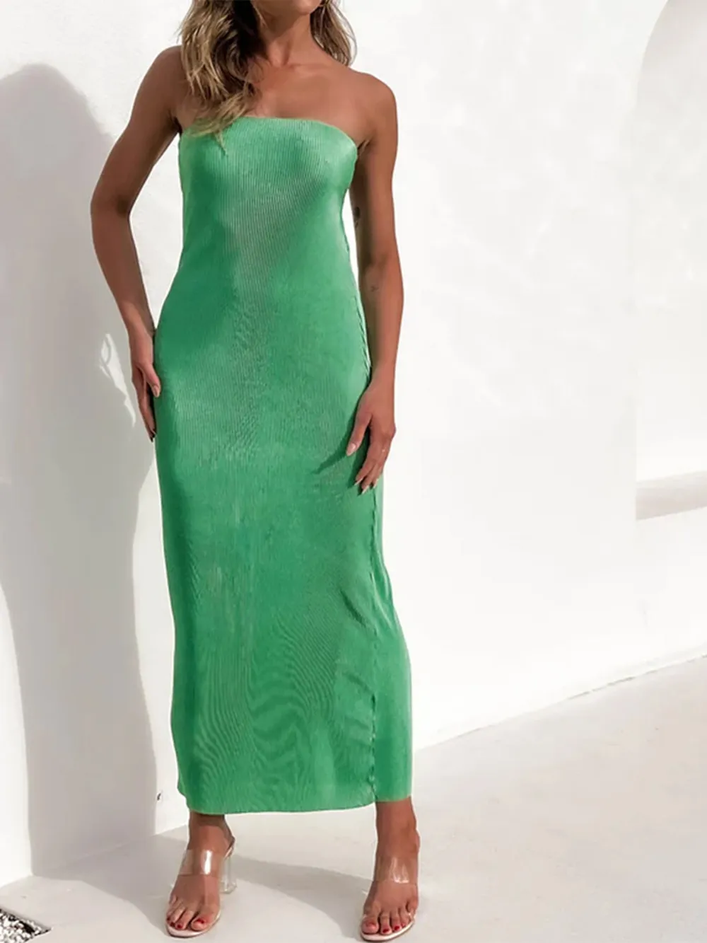 Lace-Up Back Tube Maxi Dress, image 19